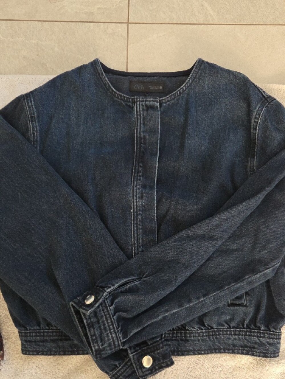 Zara Dark Denim Mini Skirt with Brown Lace Trim - Picture 2 of 8